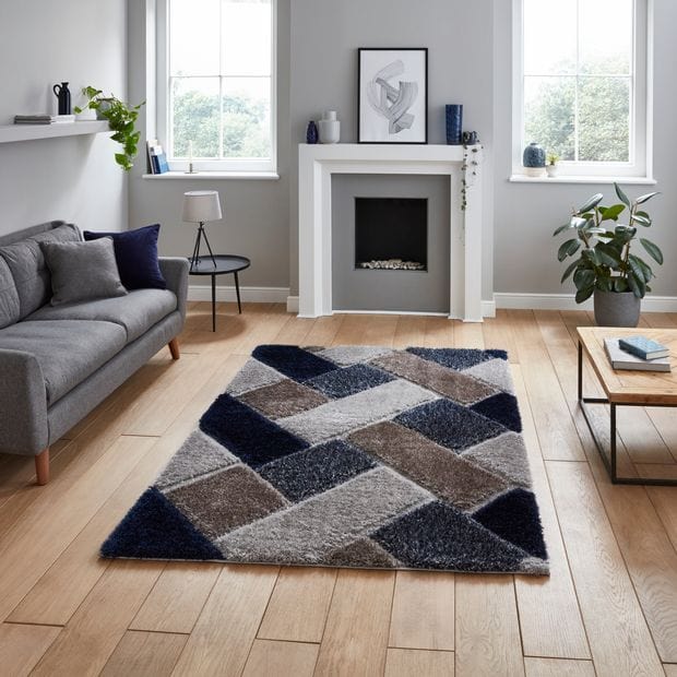 Think Rugs Rugs Rectangle / 80 x 150cm Olympia 2239 Grey Navy 5056331406030 - Woven Rugs