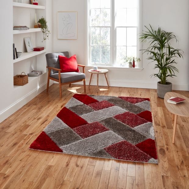 Think Rugs Rugs Rectangle / 120 x 170cm Olympia 2239 Grey Red 5056331405989 - Woven Rugs