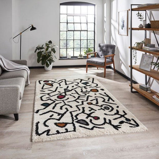 Think Rugs Rugs Royal Nomadic A637 Cream Black Multi - Woven Rugs
