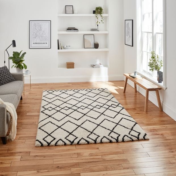 Think Rugs Rugs Rectangle / 120 x 170cm Royal Nomadic A638 White Black 5056331407709 - Woven Rugs