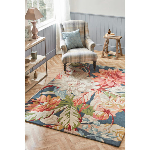 Sanderson Rugs Dahlia and Rosehip 50608 Teal rugs - Woven Rugs