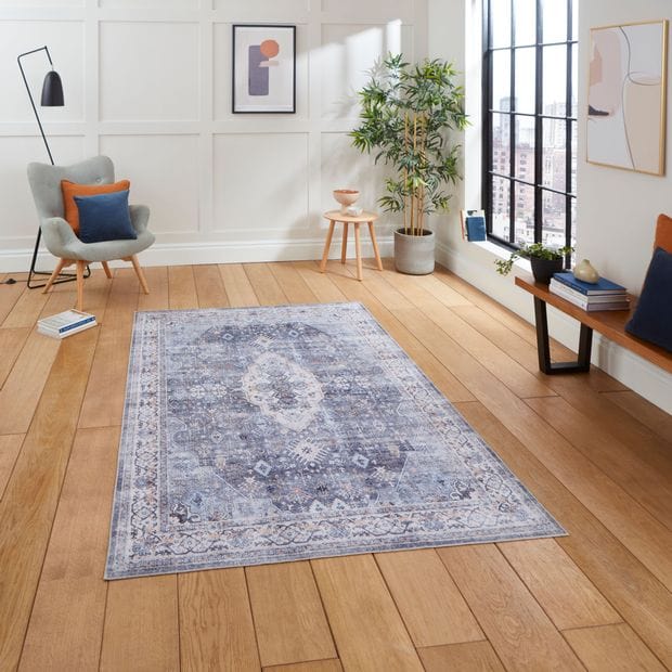 Think Rugs Rugs Rectangle / 150 x 230cm Tabriz Washable H1156 Blue 5056331414295 - Woven Rugs