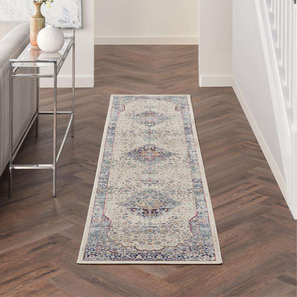 Vintage Kashan VKA07 Ivory Blue Runner — Woven Rugs
